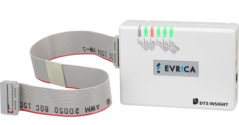 The EVRICA main unit interfaces with target systems using the designated flat cable.