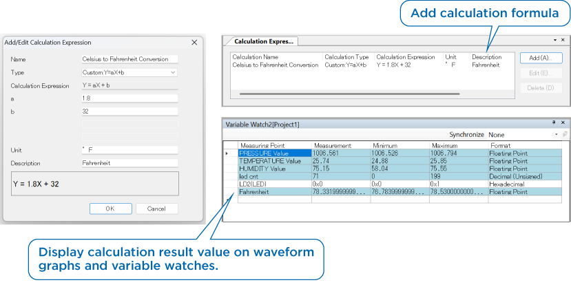 EVRICA allows users to choose from three calculation formulas to convert variable values into desired ones.