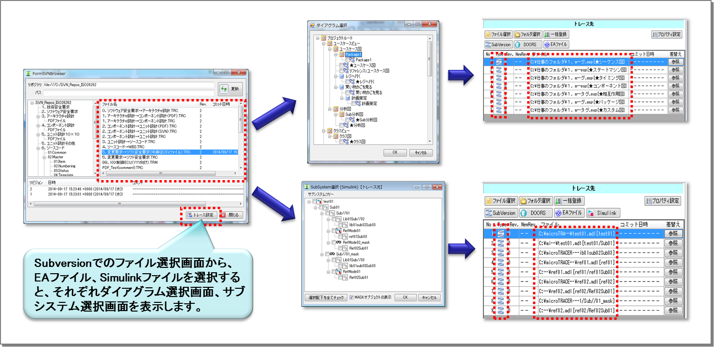 Subversion リポジトリ内に存在する、Enterprise Architect、Simulink のファイルのトレース